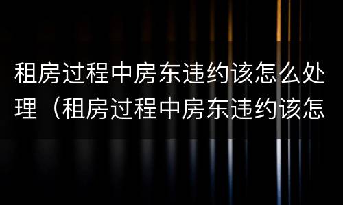 租房过程中房东违约该怎么处理（租房过程中房东违约该怎么处理好）