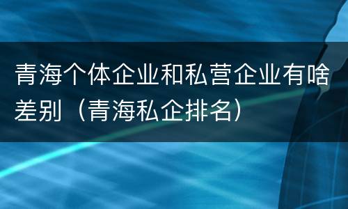青海个体企业和私营企业有啥差别（青海私企排名）