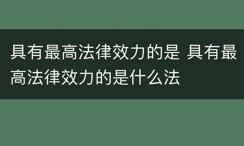 具有最高法律效力的是 具有最高法律效力的是什么法