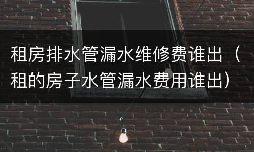 租房排水管漏水维修费谁出（租的房子水管漏水费用谁出）