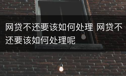 网贷不还要该如何处理 网贷不还要该如何处理呢