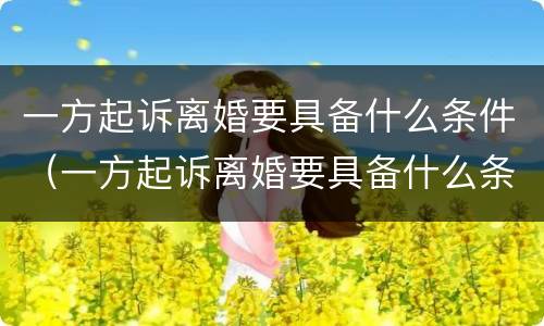 一方起诉离婚要具备什么条件（一方起诉离婚要具备什么条件和手续）