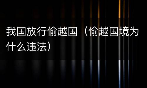 我国放行偷越国（偷越国境为什么违法）