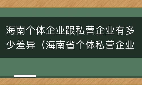 海南个体企业跟私营企业有多少差异（海南省个体私营企业协会）