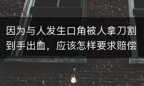 因为与人发生口角被人拿刀割到手出血，应该怎样要求赔偿