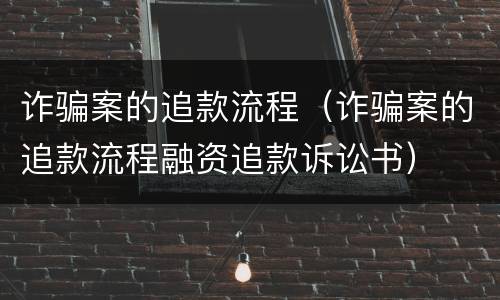 诈骗案的追款流程（诈骗案的追款流程融资追款诉讼书）