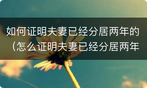 如何证明夫妻已经分居两年的（怎么证明夫妻已经分居两年）