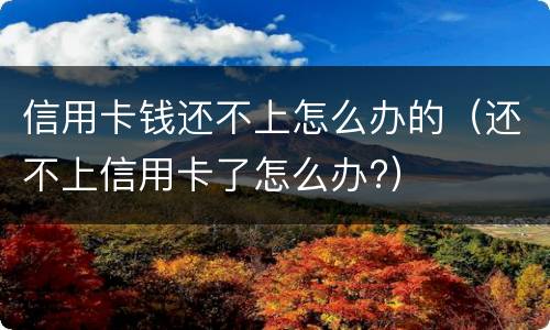 信用卡钱还不上怎么办的（还不上信用卡了怎么办?）