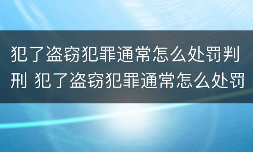 犯了盗窃犯罪通常怎么处罚判刑 犯了盗窃犯罪通常怎么处罚判刑的