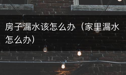 房子漏水该怎么办（家里漏水怎么办）