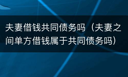 夫妻借钱共同债务吗（夫妻之间单方借钱属于共同债务吗）