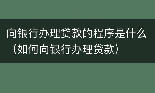 向银行办理贷款的程序是什么（如何向银行办理贷款）