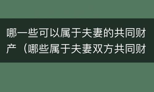 哪一些可以属于夫妻的共同财产（哪些属于夫妻双方共同财产）