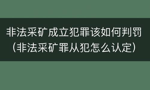 非法采矿成立犯罪该如何判罚（非法采矿罪从犯怎么认定）