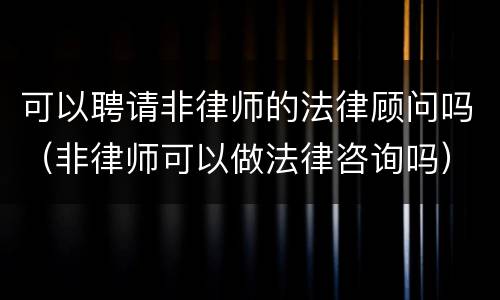 可以聘请非律师的法律顾问吗（非律师可以做法律咨询吗）