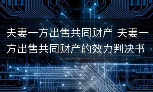 夫妻一方出售共同财产 夫妻一方出售共同财产的效力判决书