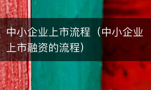 中小企业上市流程（中小企业上市融资的流程）