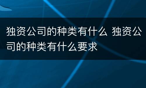 独资公司的种类有什么 独资公司的种类有什么要求