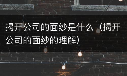 揭开公司的面纱是什么（揭开公司的面纱的理解）