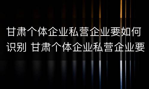 甘肃个体企业私营企业要如何识别 甘肃个体企业私营企业要如何识别企业