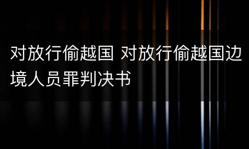 对放行偷越国 对放行偷越国边境人员罪判决书
