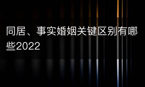 同居、事实婚姻关键区别有哪些2022