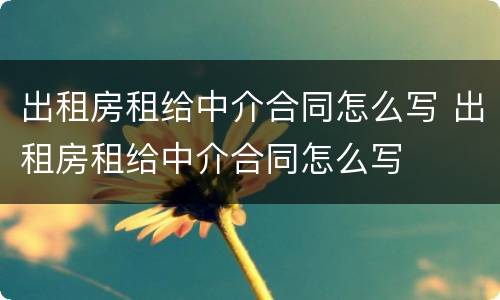 出租房租给中介合同怎么写 出租房租给中介合同怎么写