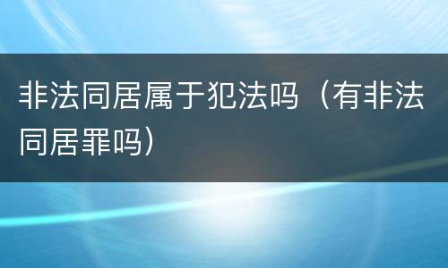 非法同居属于犯法吗（有非法同居罪吗）