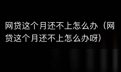 网贷这个月还不上怎么办（网贷这个月还不上怎么办呀）