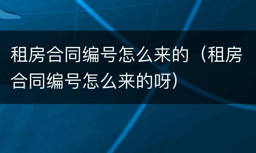 租房合同编号怎么来的（租房合同编号怎么来的呀）