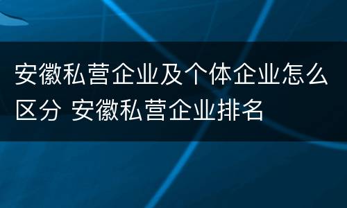 安徽私营企业及个体企业怎么区分 安徽私营企业排名