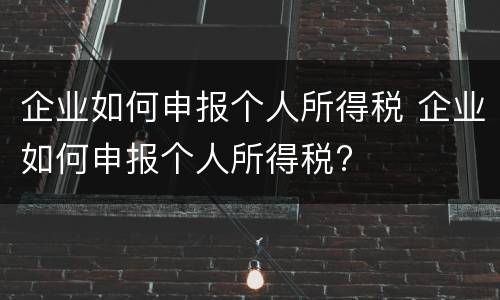 企业如何申报个人所得税 企业如何申报个人所得税?
