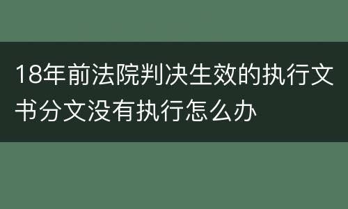 18年前法院判决生效的执行文书分文没有执行怎么办