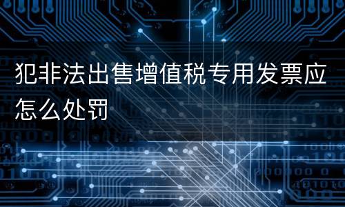 犯非法出售增值税专用发票应怎么处罚
