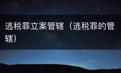 逃税罪立案管辖（逃税罪的管辖）
