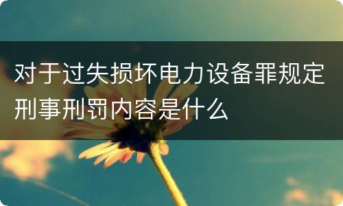 对于过失损坏电力设备罪规定刑事刑罚内容是什么