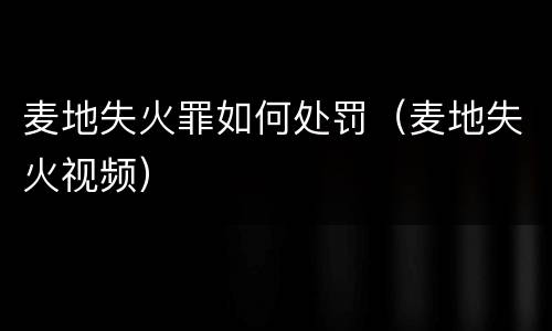麦地失火罪如何处罚（麦地失火视频）