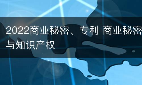 2022商业秘密、专利 商业秘密与知识产权