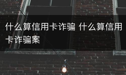 什么算信用卡诈骗 什么算信用卡诈骗案