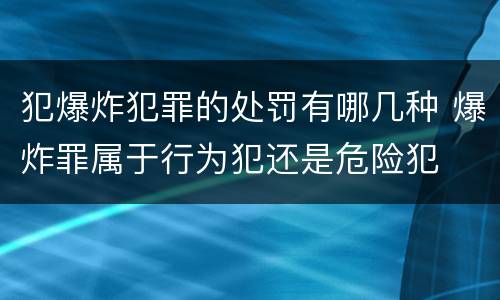 犯爆炸犯罪的处罚有哪几种 爆炸罪属于行为犯还是危险犯