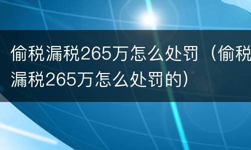 偷税漏税265万怎么处罚（偷税漏税265万怎么处罚的）