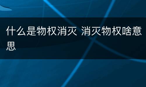 什么是物权消灭 消灭物权啥意思
