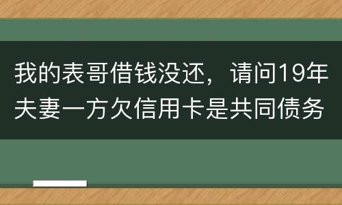 我的表哥借钱没还，请问19年夫妻一方欠信用卡是共同债务吗