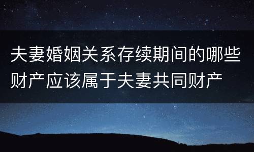 夫妻婚姻关系存续期间的哪些财产应该属于夫妻共同财产