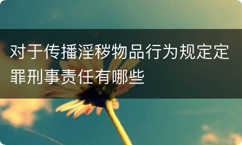 对于传播淫秽物品行为规定定罪刑事责任有哪些