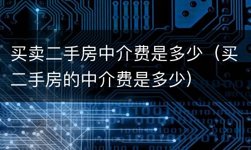 买卖二手房中介费是多少（买二手房的中介费是多少）