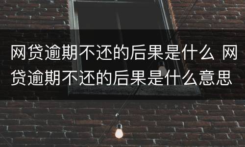 网贷逾期不还的后果是什么 网贷逾期不还的后果是什么意思