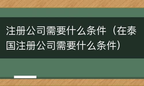 注册公司需要什么条件（在泰国注册公司需要什么条件）