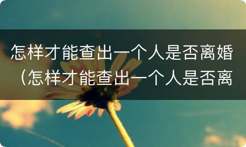 怎样才能查出一个人是否离婚（怎样才能查出一个人是否离婚成功）
