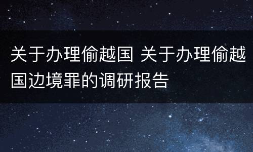 关于办理偷越国 关于办理偷越国边境罪的调研报告